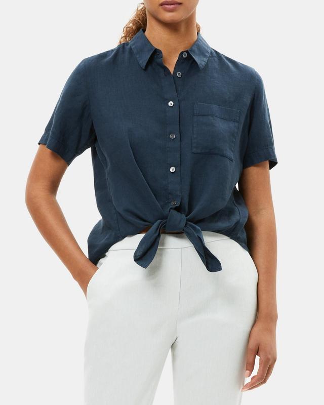 Tie-Front Shirt in Linen Product Image