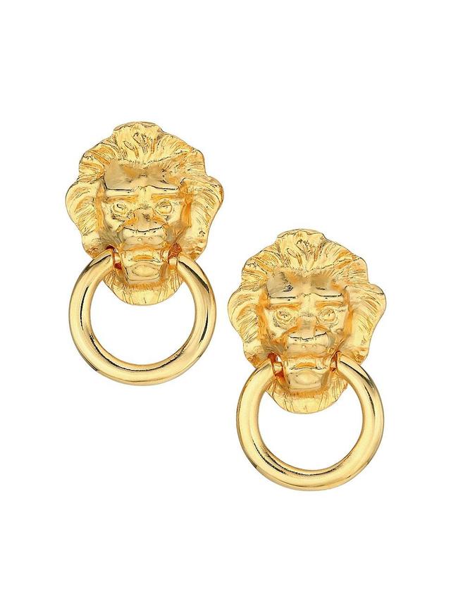 Womens 22K Goldplated Lion Head Doorknocker Clip-On Earrings Product Image