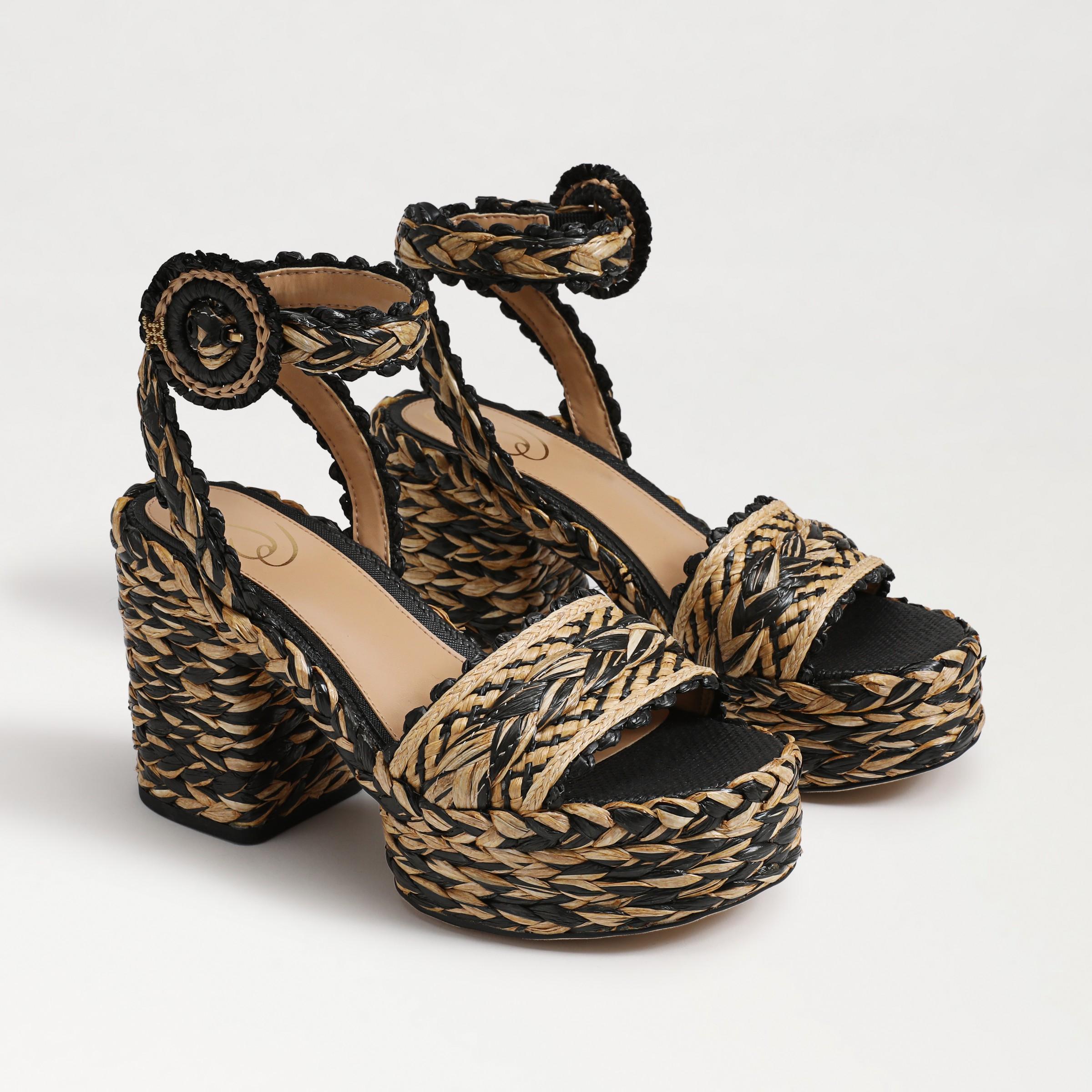 Sam Edelman Iliana Ankle Strap Wedge Black/ Natural Raffia 10.5 Product Image