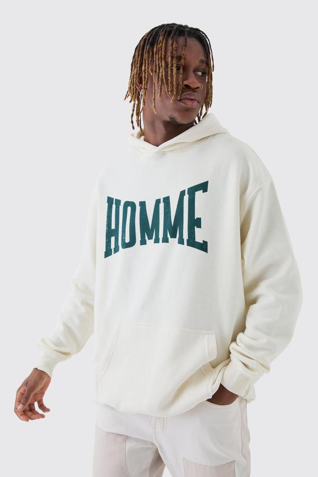 Tall Varsity HOMME Print Oversized Hoodie | boohooMAN USA Product Image