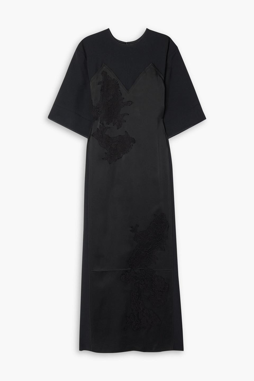 Floral-lace Short-sleeve Crepe Midi Dress In Black Product Image