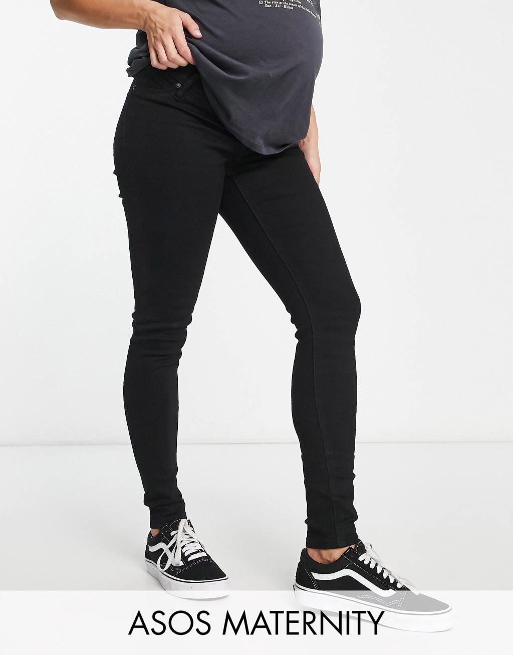 ASOS DESIGN Maternity skinny jean with over bump in black Product Image