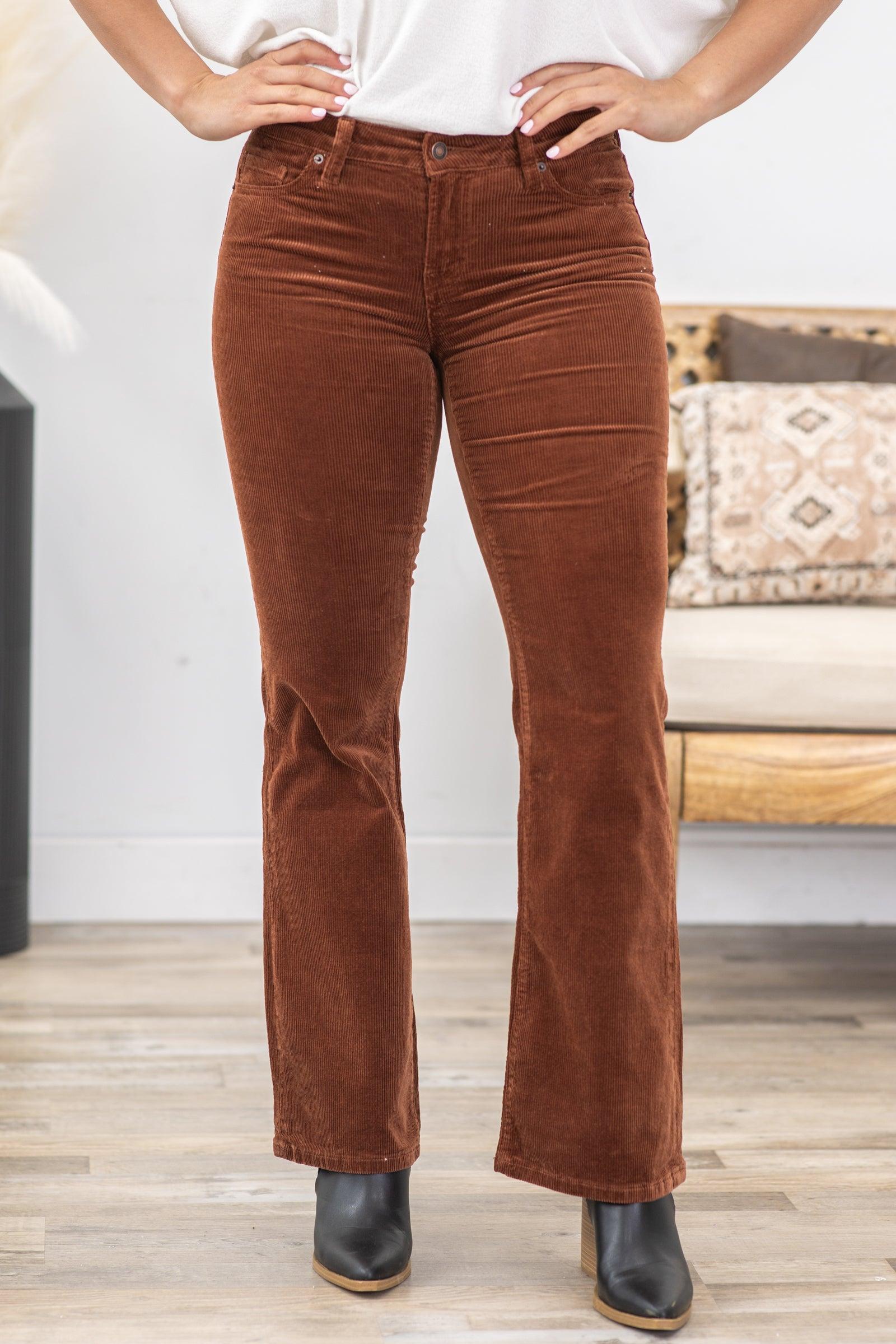 Mica Cognac Mid Rise Corduroy Bootcut Pants Product Image