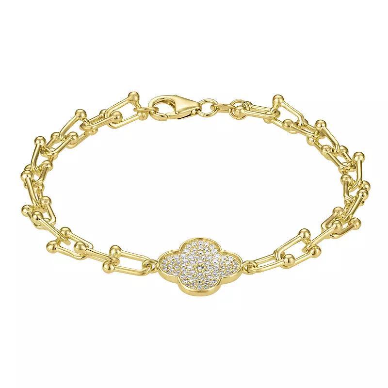 Designs by Gioelli 14k Gold Over Silver White Sapphire Clover U-link Chain Bracelet, Womens Gold Tone Product Image