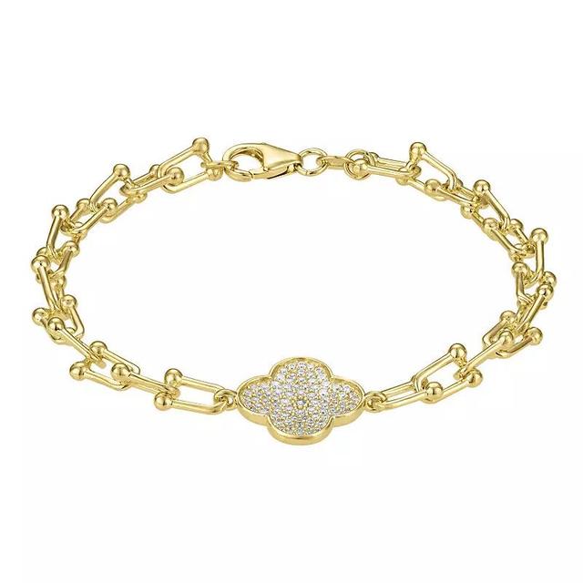 Designs by Gioelli 14k Gold Over Silver White Sapphire Clover U-link Chain Bracelet, Womens Gold Tone Product Image