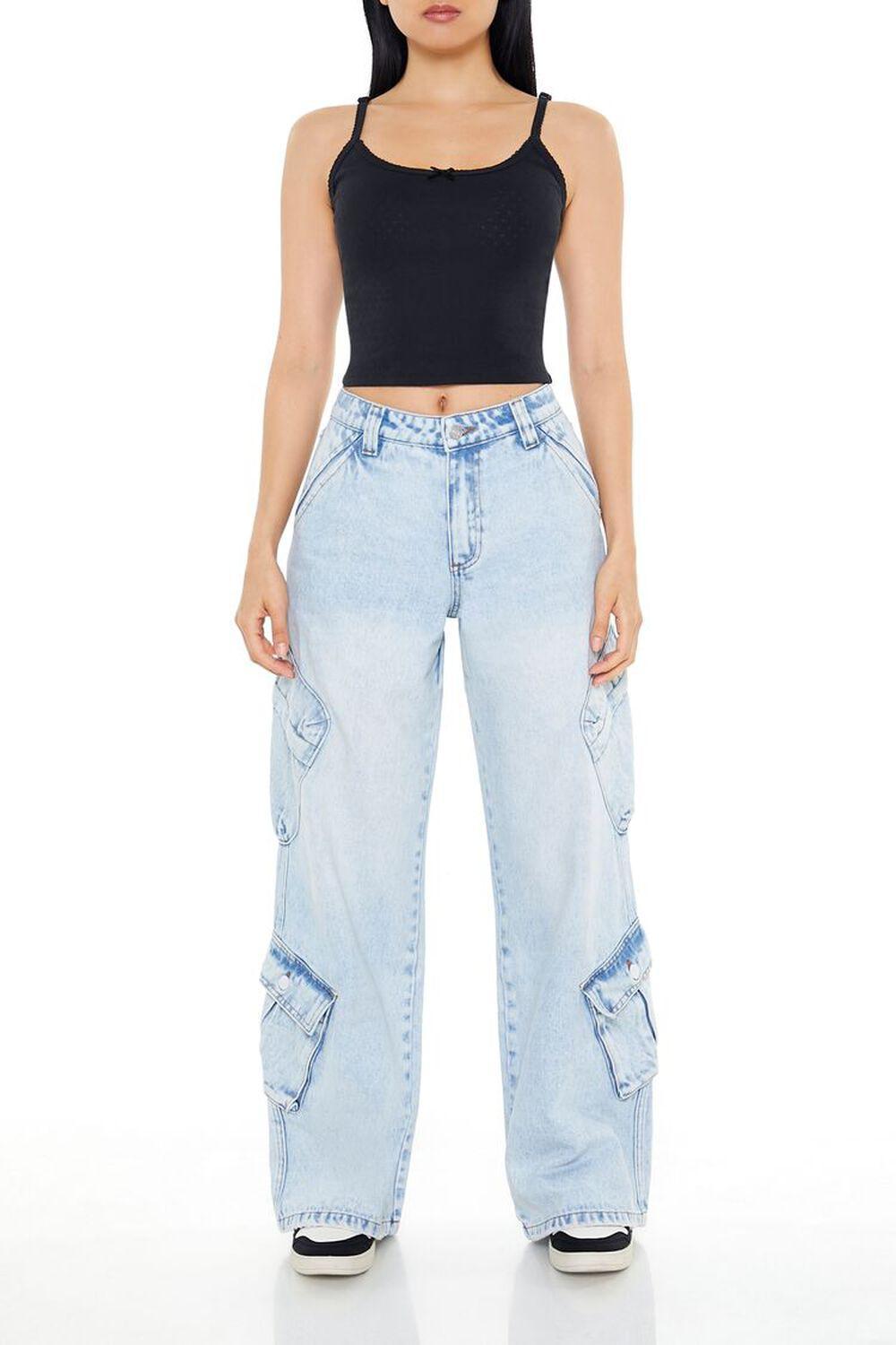 Mid-Rise Wide-Leg Cargo Jeans | Forever 21 Product Image