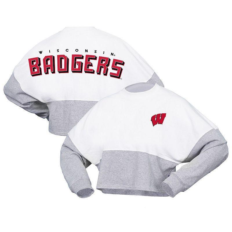 Womens Spirit Jersey  White Wisconsin Badgers Heather Block Cropped Long Sleeve Jersey T-Shirt Product Image