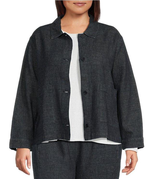 Eileen Fisher Plus Size Tweedy Hemp Organic Cotton Point Collar Long Sleeve Pocketed Jacket Product Image