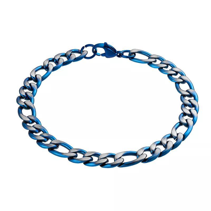 Kristen Kesho Stainless Steel Blue Plated Figaro Chain Bracelet, Mens Product Image