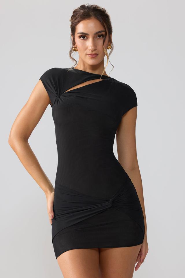 Mesh Cap Sleeve Cut Out Mini Dress in Black Product Image