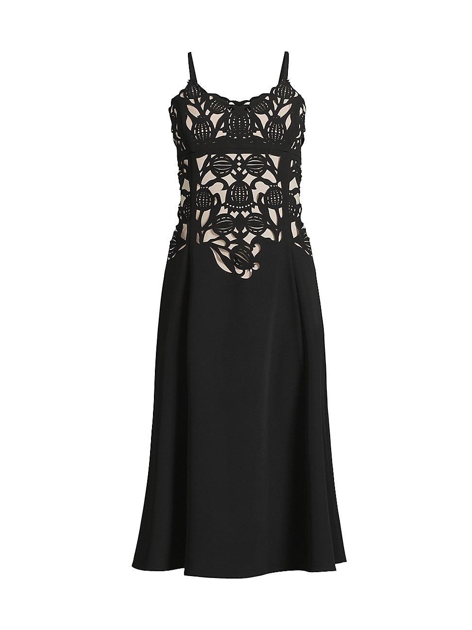 Womens Floral Crepe Laser-Cut Midi-Dress Product Image