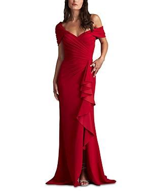 Tadashi Shoji Pleated One Shoulder Crepe Gown Product Image