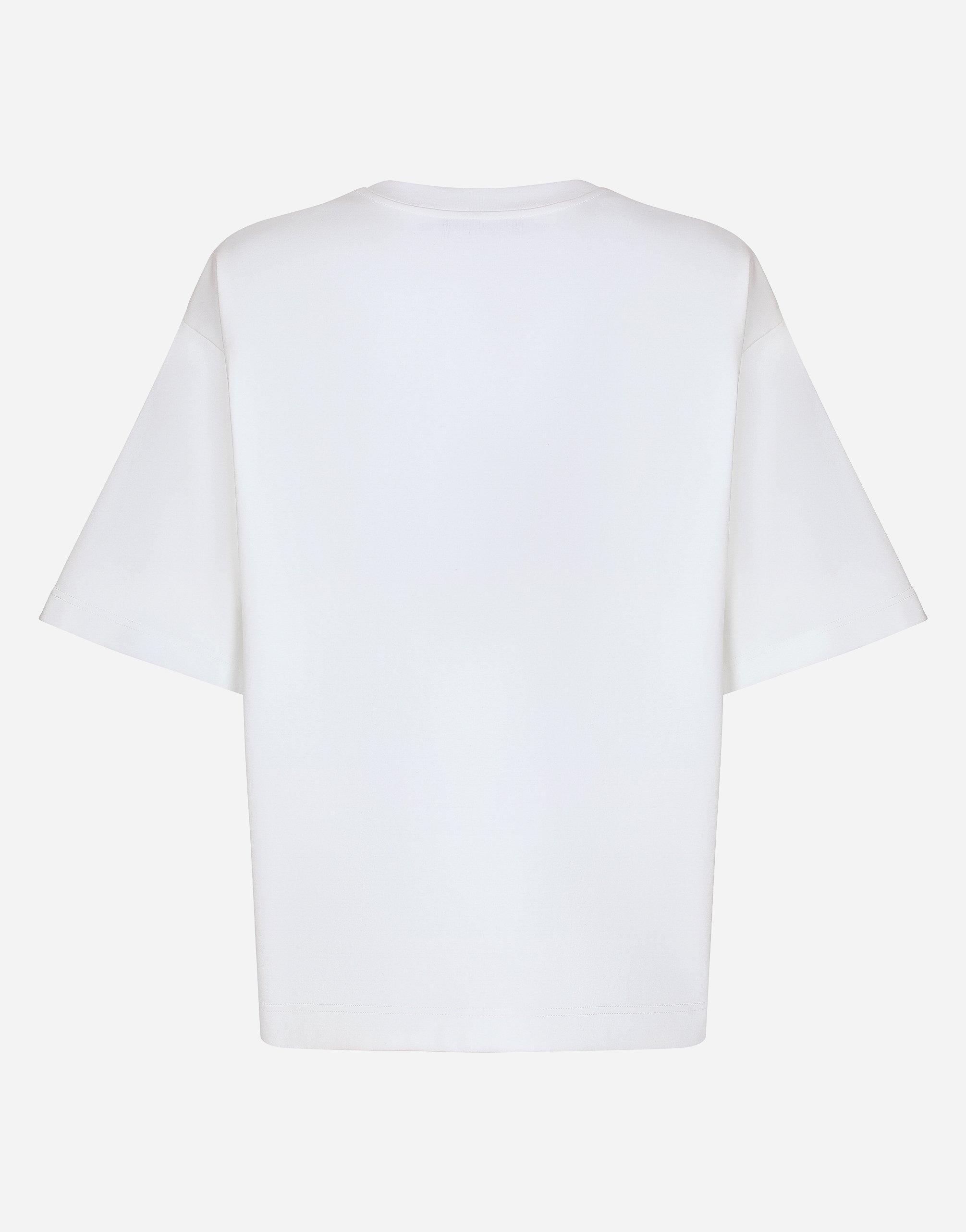 DOLCE & GABBANA T-shirt With Flocked Dg Logo In White Product Image