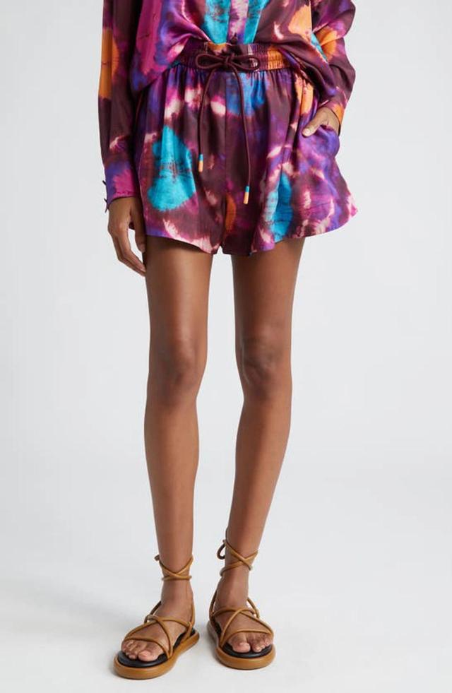 Acadian Tie Dye Silk Shorts In Multicolor Product Image