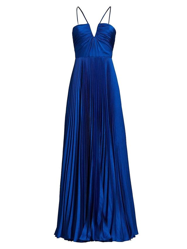 Womens Indigo Satin Pleated Gown Product Image