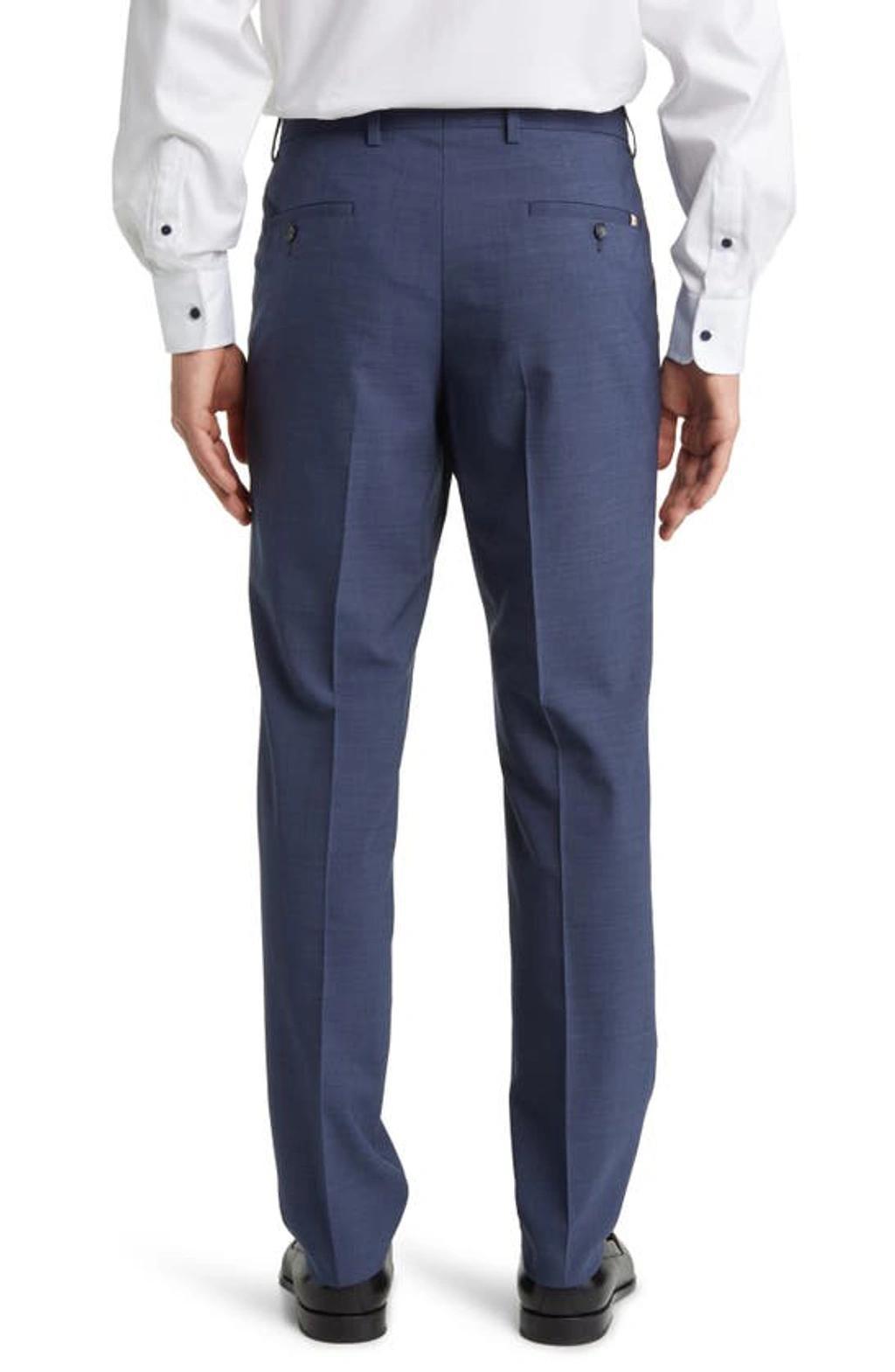 HUGO BOSS Genius Solid Stretch Wool Blend Flat Front Dress Pants In Dark Blue Product Image