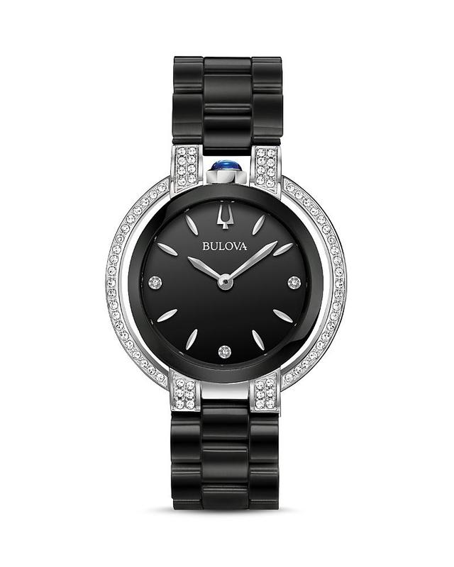 Bulova Womens Diamond (1/3 ct. t.w.) Rubaiyat Stainless Steel & Black Ceramic Bracelet Watch 35mm Product Image