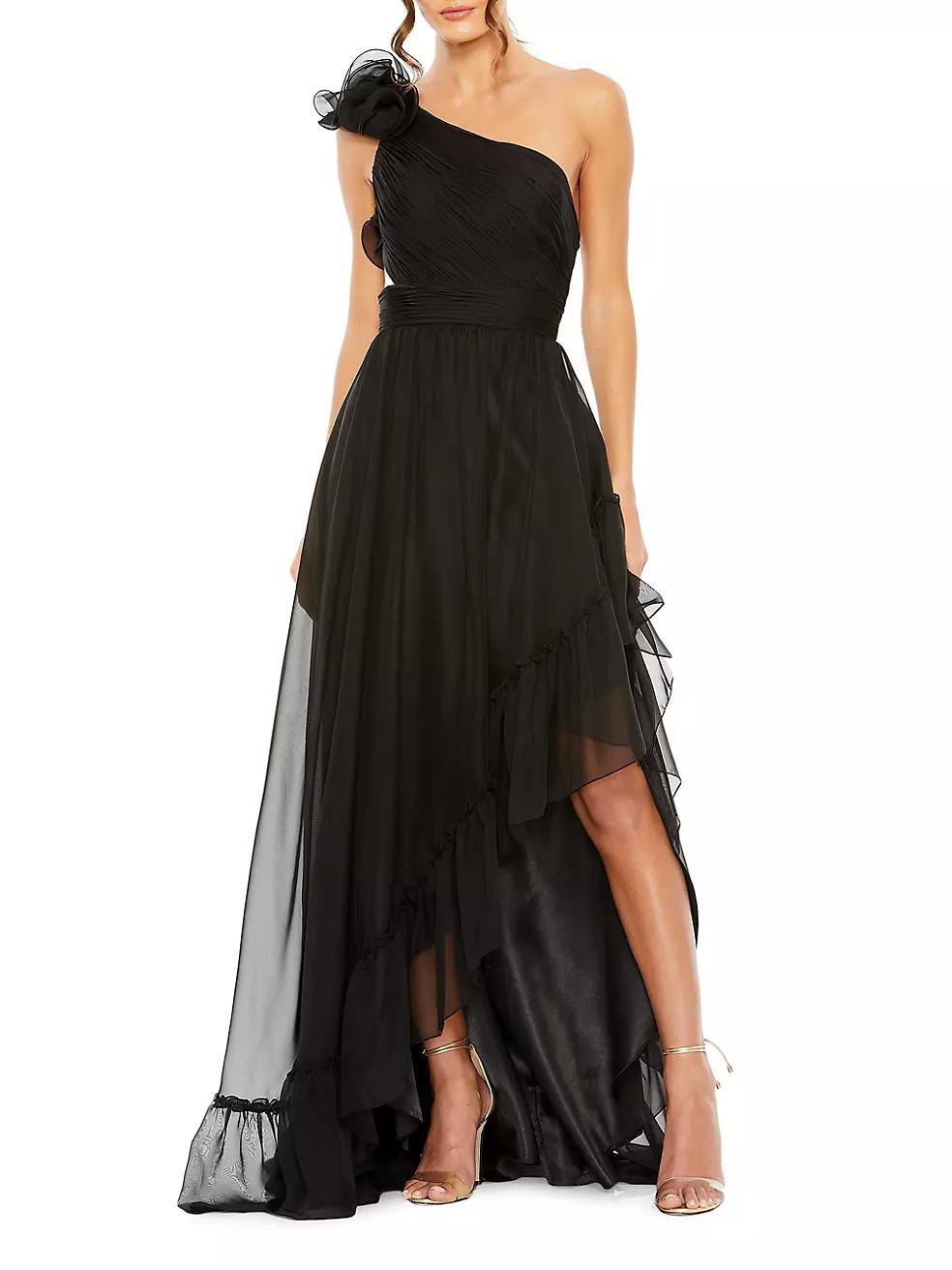 Womens One-Shoulder Asymmetric Chiffon Gown Product Image