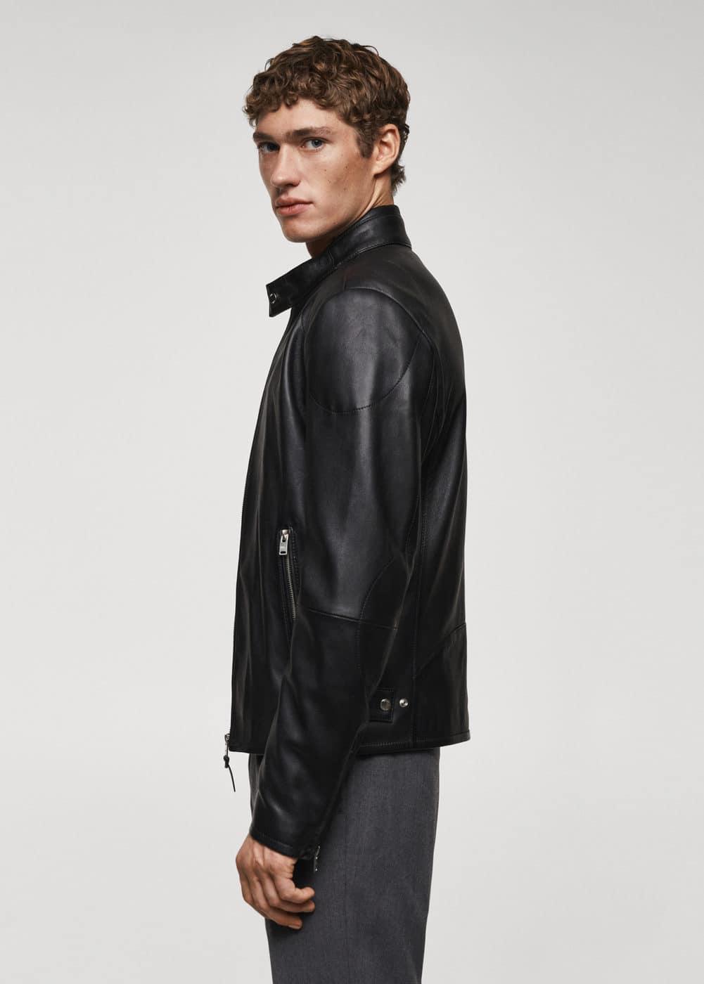 MANGO MAN - Zip-detail leather biker jacket blackMen Product Image