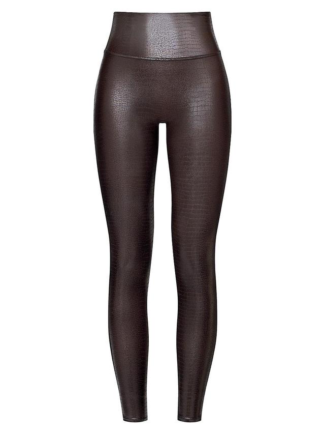 Womens Faux Leather Croc Shine Leggings Product Image