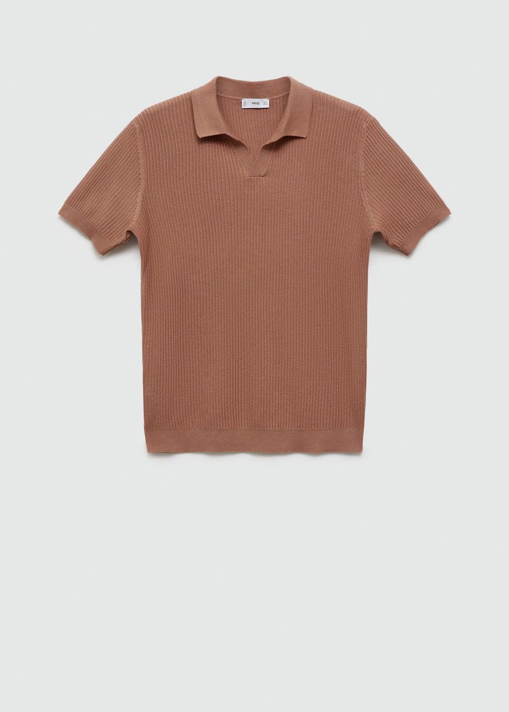 MANGO MAN - Ribbed cotton knitted polo shirt nudeMen Product Image