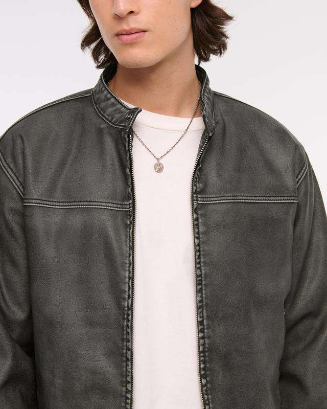 Cropped Vegan Leather Racer Jacket Product Image