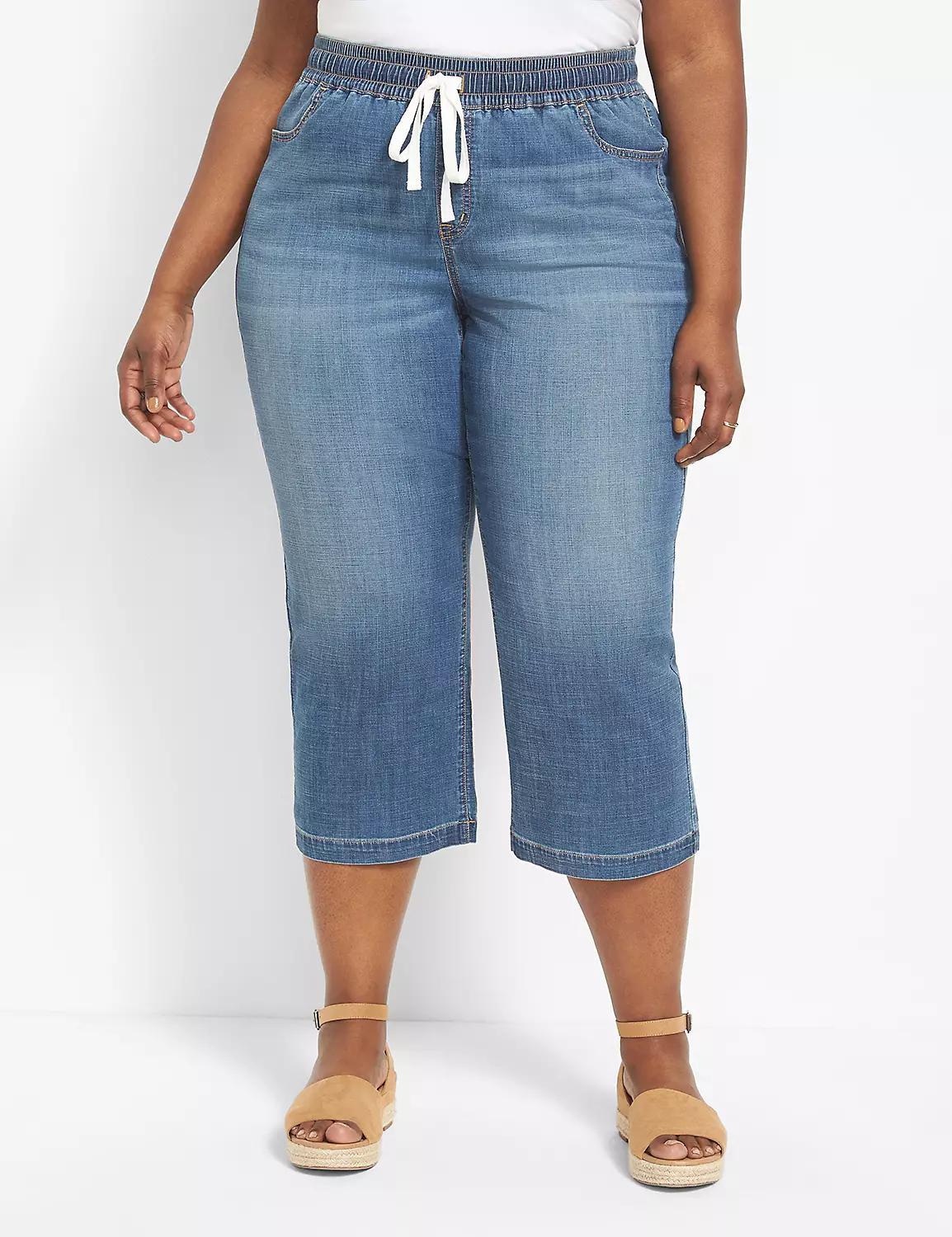 Pull-On Wide Leg Capri Jean Product Image