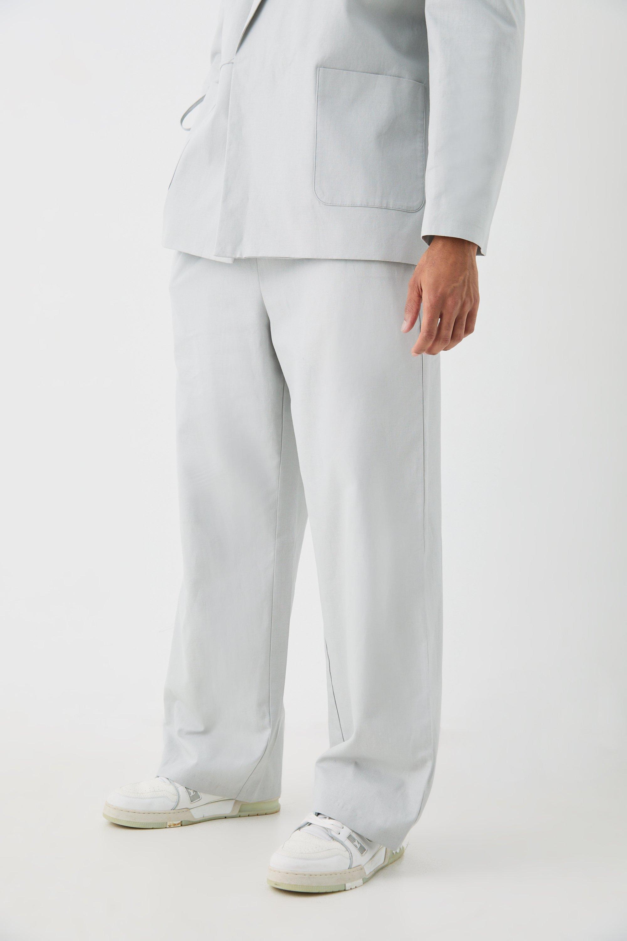 Wide Leg Elasticated Waistband Linen Sweatpants In Grey | boohooMAN USA Product Image