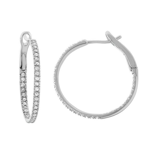 14k White Gold 1/2 Carat T.W. Diamond Inside Out Hoop Earrings, Womens Product Image