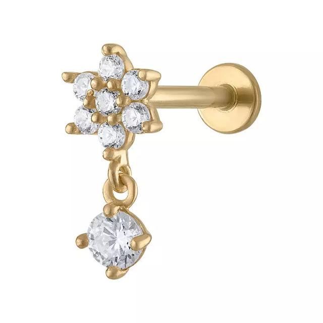 Amella Jewels 14k Gold Cubic Zirconia Flower Dangle Internally Threaded Cartilage Earring, Womens Product Image