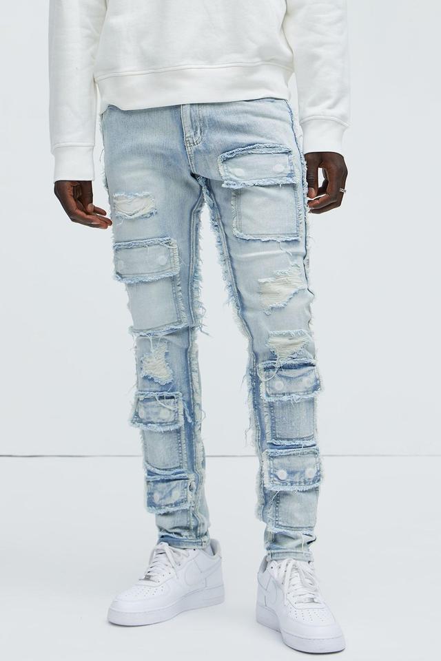 Put Me Through Cargo Slim Jeans - Light Wash Product Image