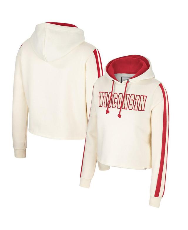 Womens Colosseum Cream Wisconsin Badgers Perfect Date Cropped Pullover Hoodie Product Image