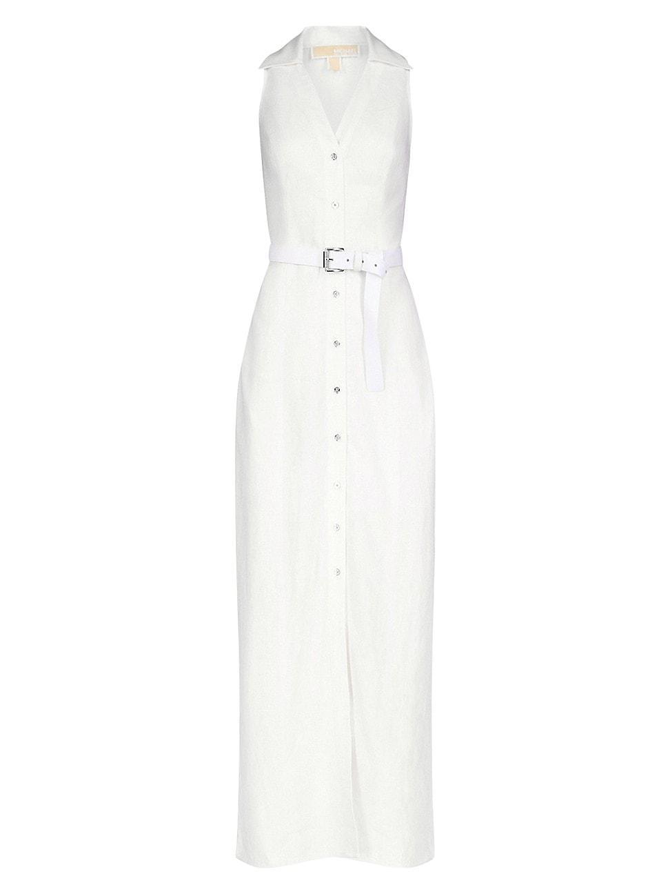 Womens Belted Linen Maxi Dress Product Image