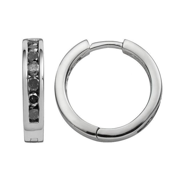 Jewelexcess Sterling Silver 1-ct. T.W. Black Diamond Hoop Earrings, Womens Product Image