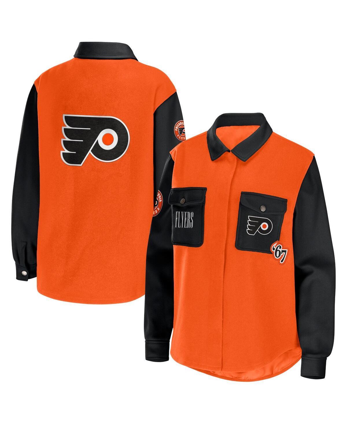 Womens WEAR by Erin Andrews Orange/Black Philadelphia Flyers Colorblock Button-Up Shirt Jacket Product Image