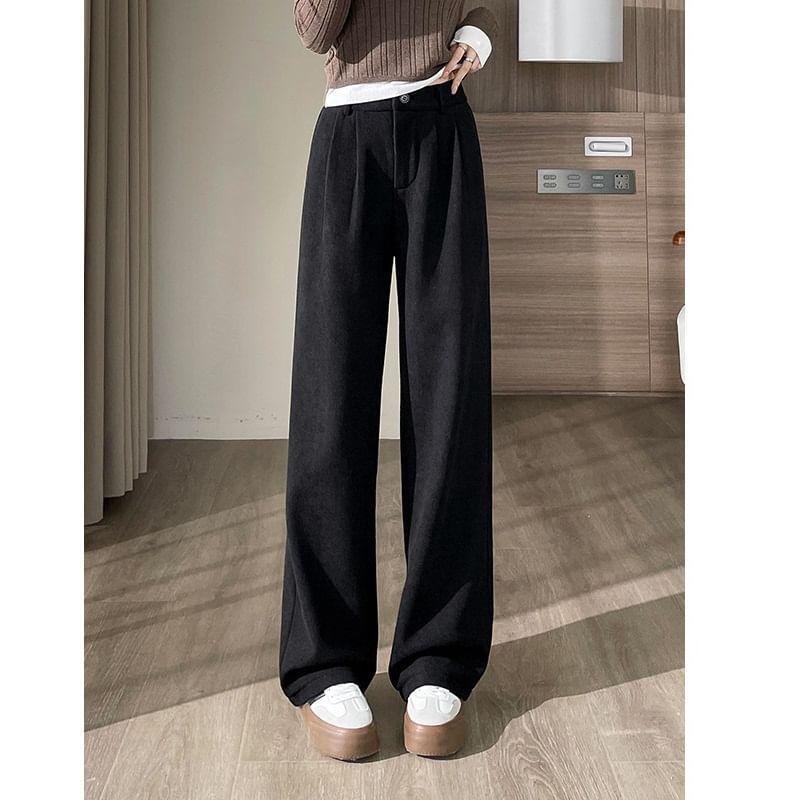 High Waist Plain Wide Leg Slacks (Various Designs) Product Image