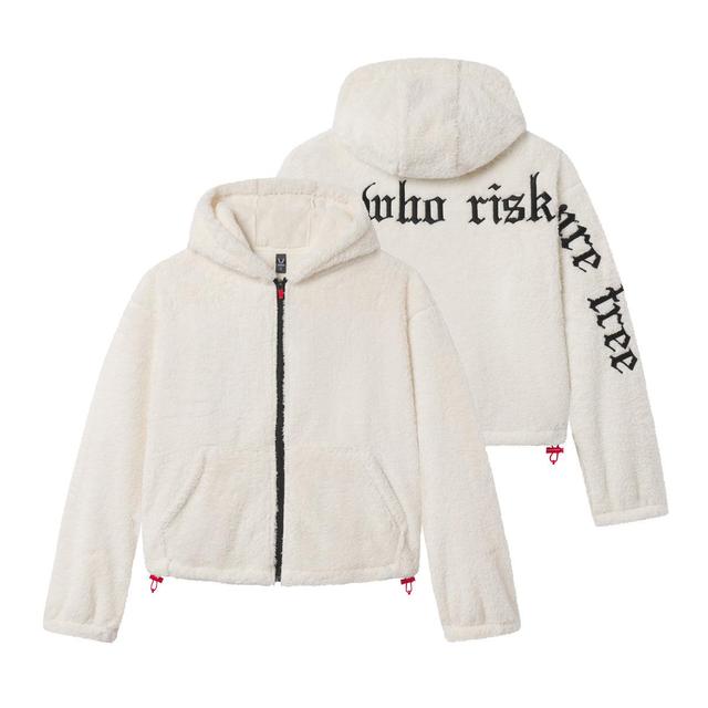 1005. Women's Sherpa Recovery Full Zip Hoodie - Ivory Cream/Black Product Image