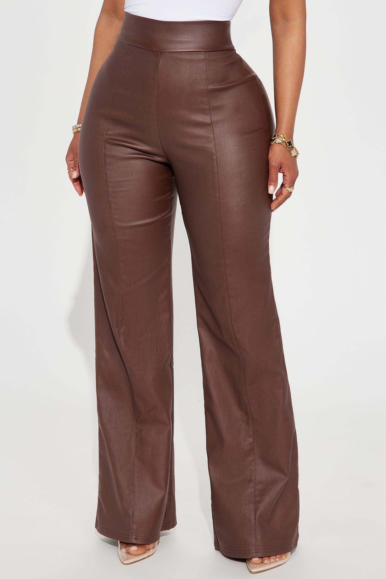 Petite Victoria High Waisted Dress Pants Faux Leather 32 - Brown Product Image