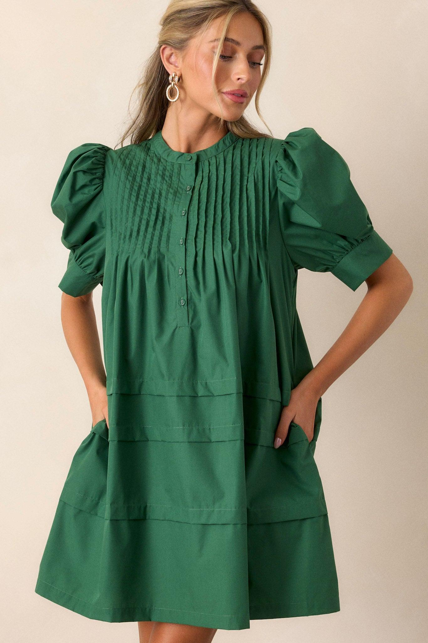 About The World Green Puff Sleeve Mini Dress Product Image