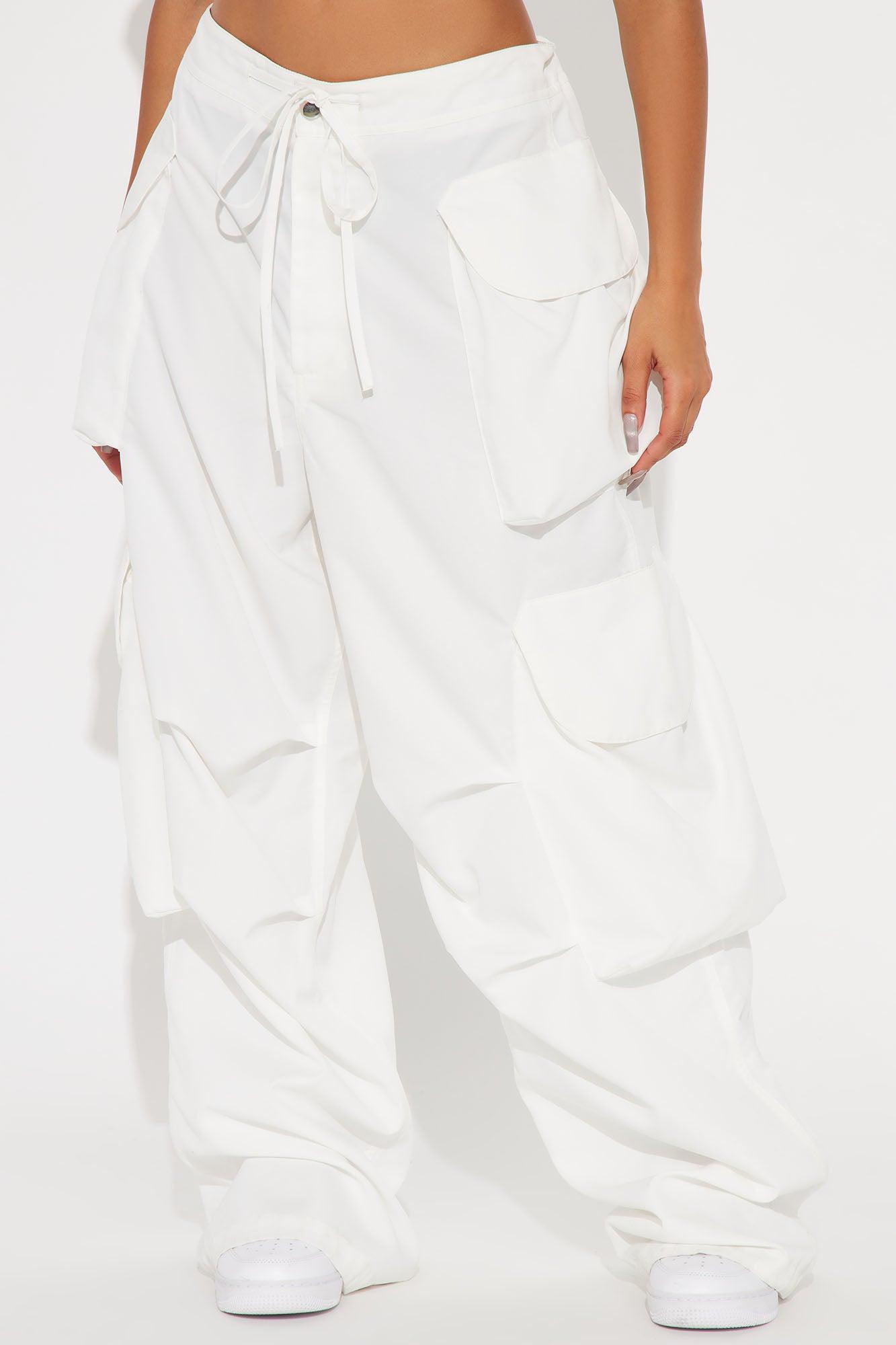 Angel Numbers Baggy Cargo Pants - White Product Image