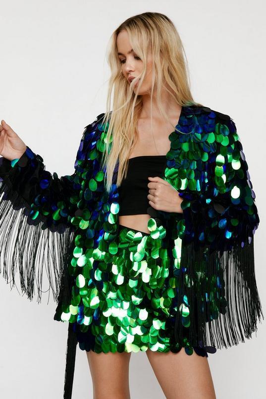 Premium Disc Sequin Fringe Blazer Product Image