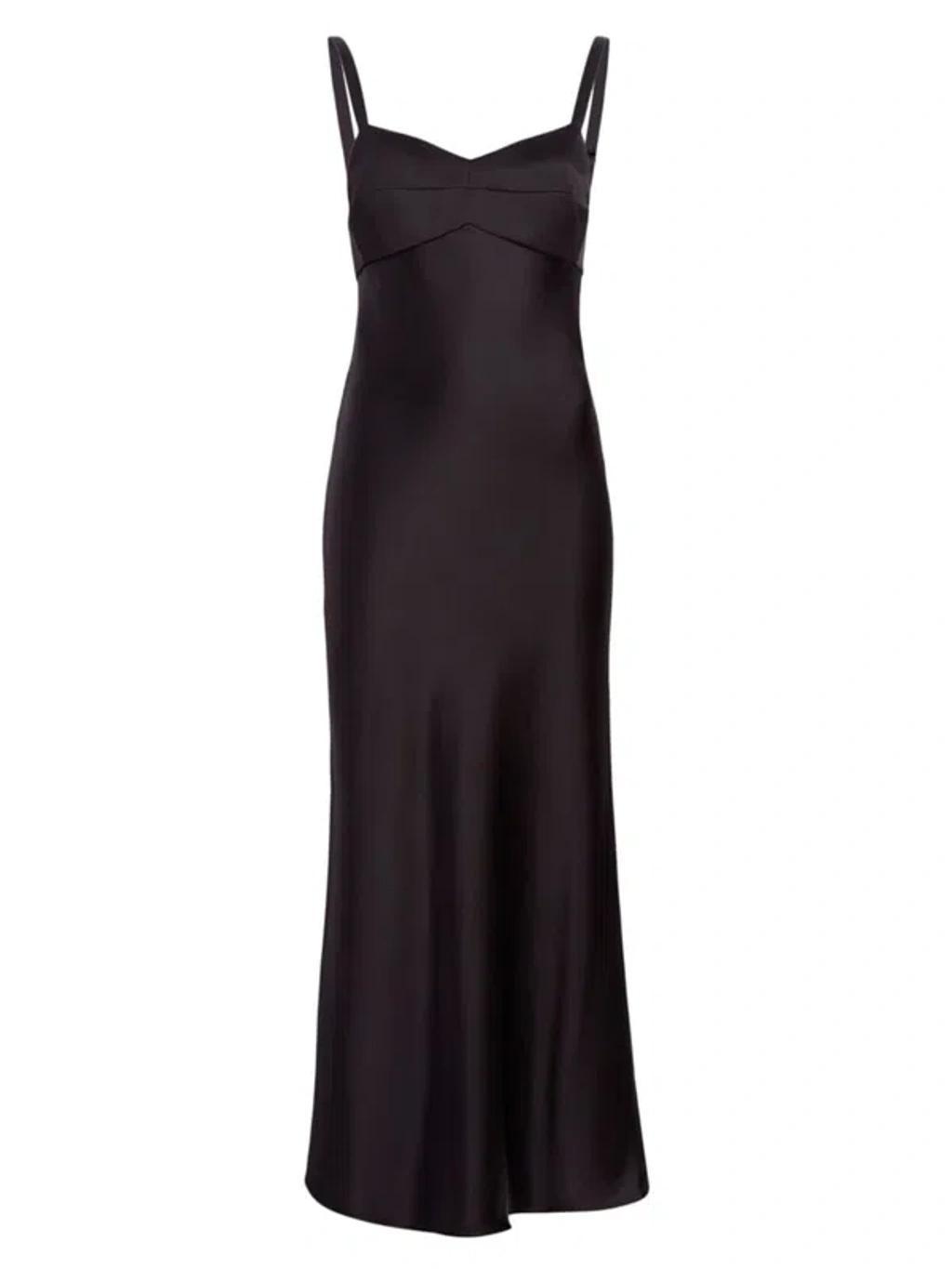 KHAITE Joely Empire Waist Satin Dress In Black Product Image