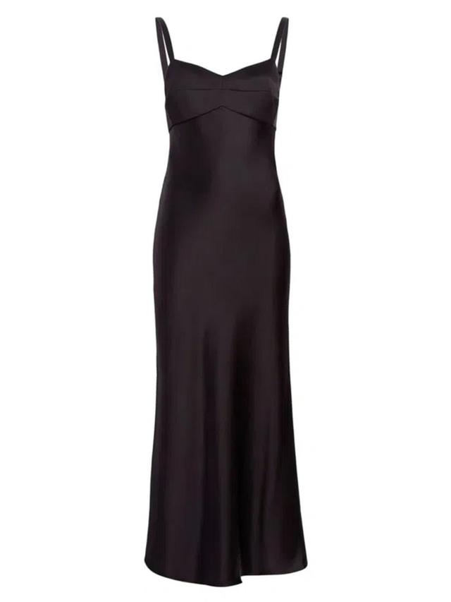 KHAITE Joely Empire Waist Satin Dress In Black Product Image