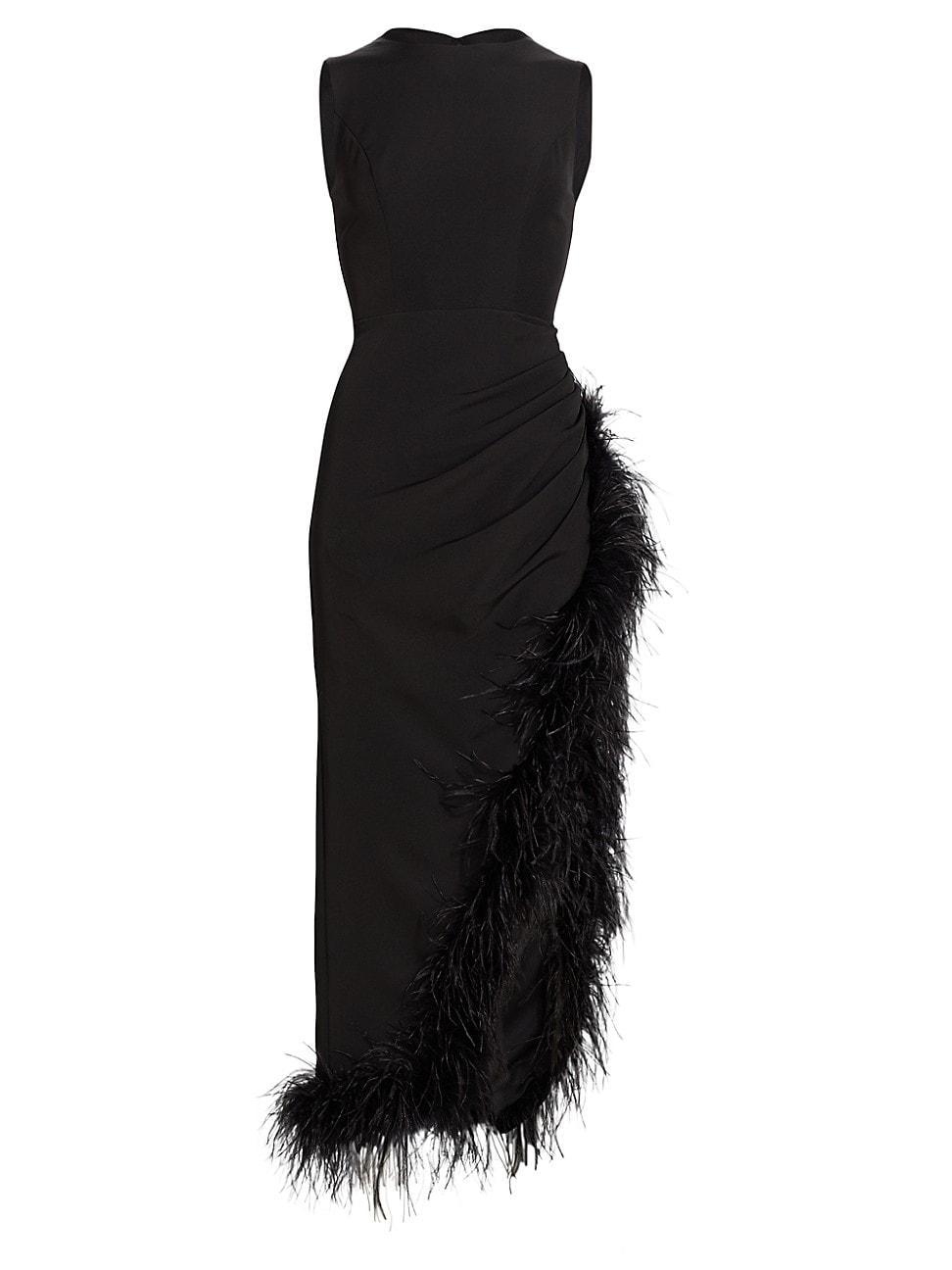 Mac Duggal Feather Trim Asymmetric Dress Product Image