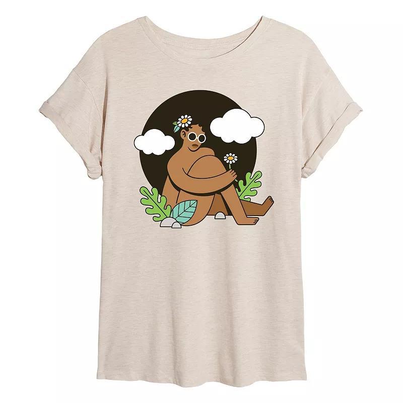 Juniors Woman Afro And Plants Flowy Tee, Girls Product Image