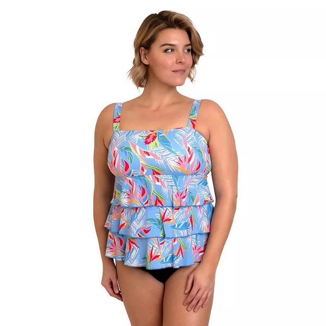 Plus Size Fit 4 U Tropical Print Tiered Mastectomy Tankini Swim Top, Womens Product Image