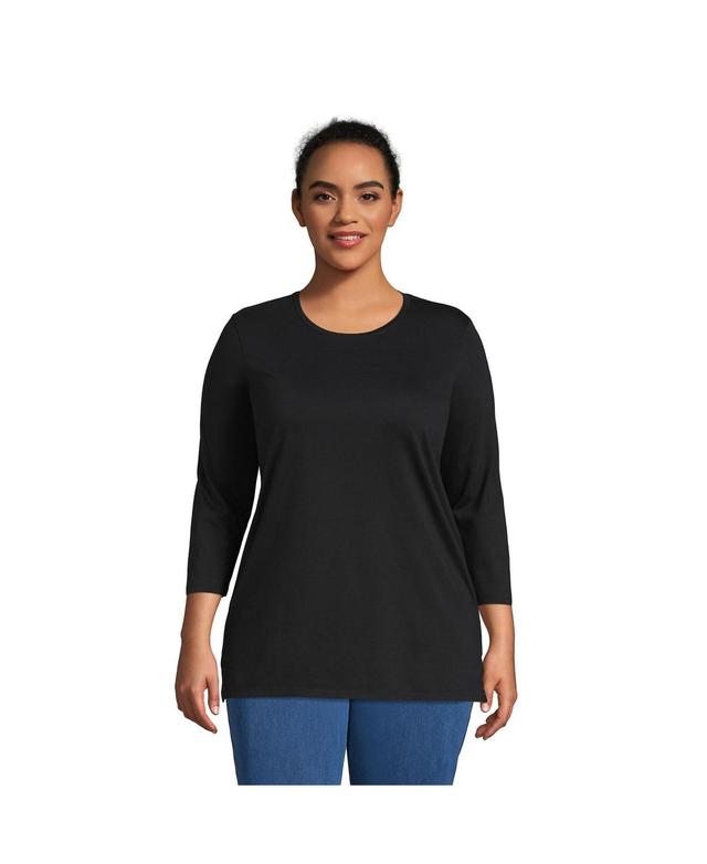 Lands End Womens Plus Size 3/4 Sleeve Cotton Supima Crewneck Tunic Product Image