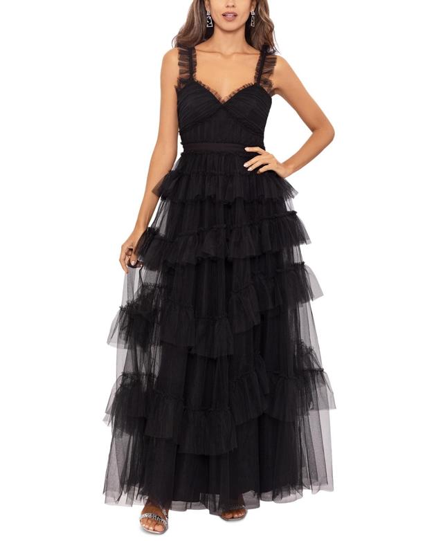 Betsy & Adam Tiered Ruffle Tulle Gown Product Image