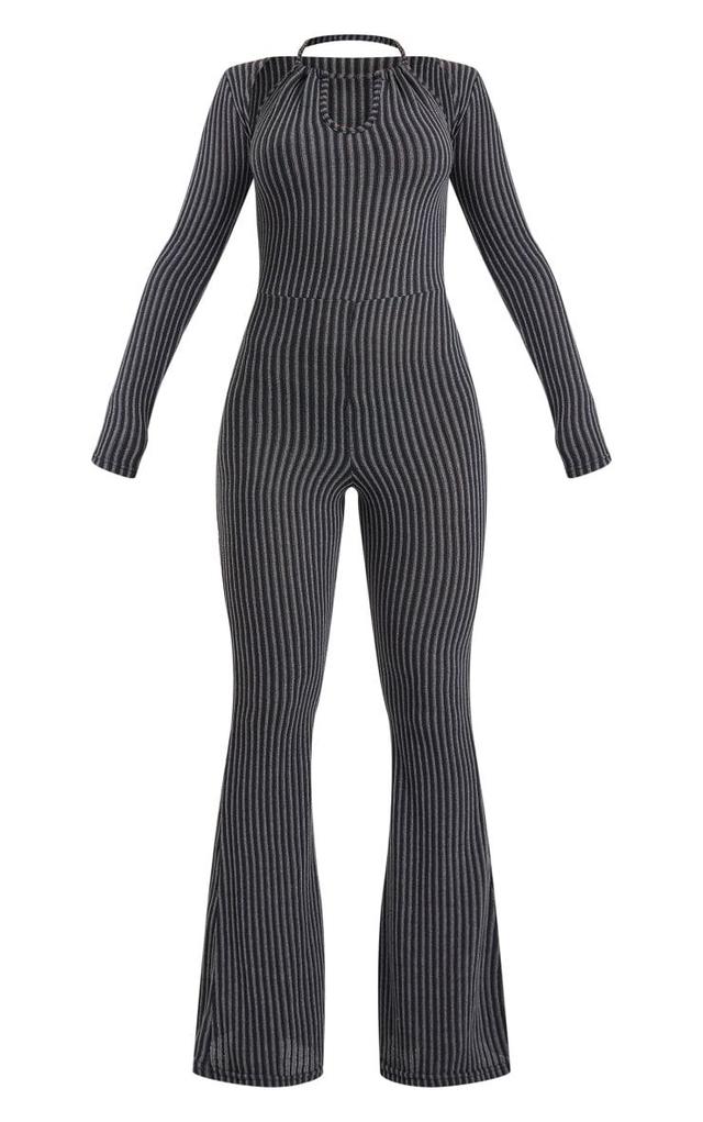 Charcoal Two Tone Halterneck Detail Flare Leg Jumpsuit Product Image