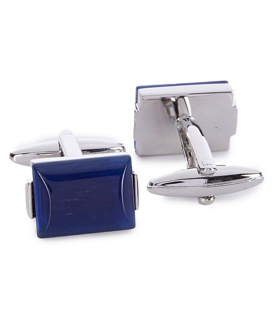 Murano Polished Silvertone/Blue Cats Eye Cuff Links Product Image